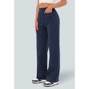 Halara Women's L Blue High Waisted Pockets Straight Leg Casual Pant NWT